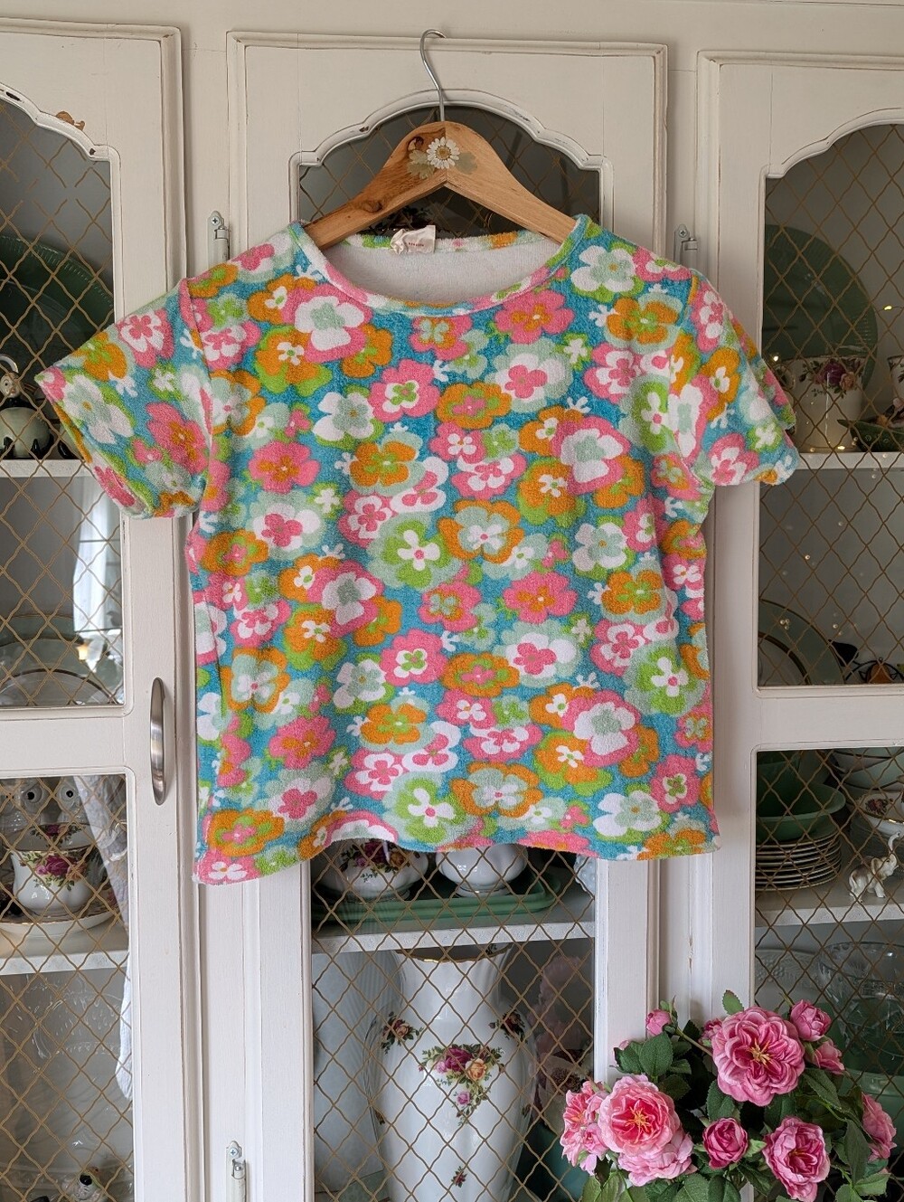 VTG 60s 3 Collection Bright Floral Terry Knit Tops Colorful Retro Print Women's - Picture 9 of 15
